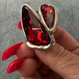 Vibrant Red Uno De 50 Swarovski Pyramid Shape Crystal Ring, Size 6-7 (medium)